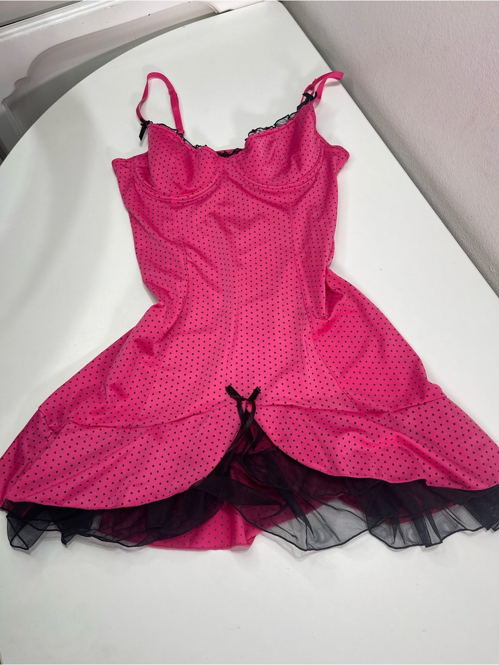 Y2K Pink Mini Polka Dot Baby Doll Dress Jolie Intimates L7 Coquette Pinup Punk